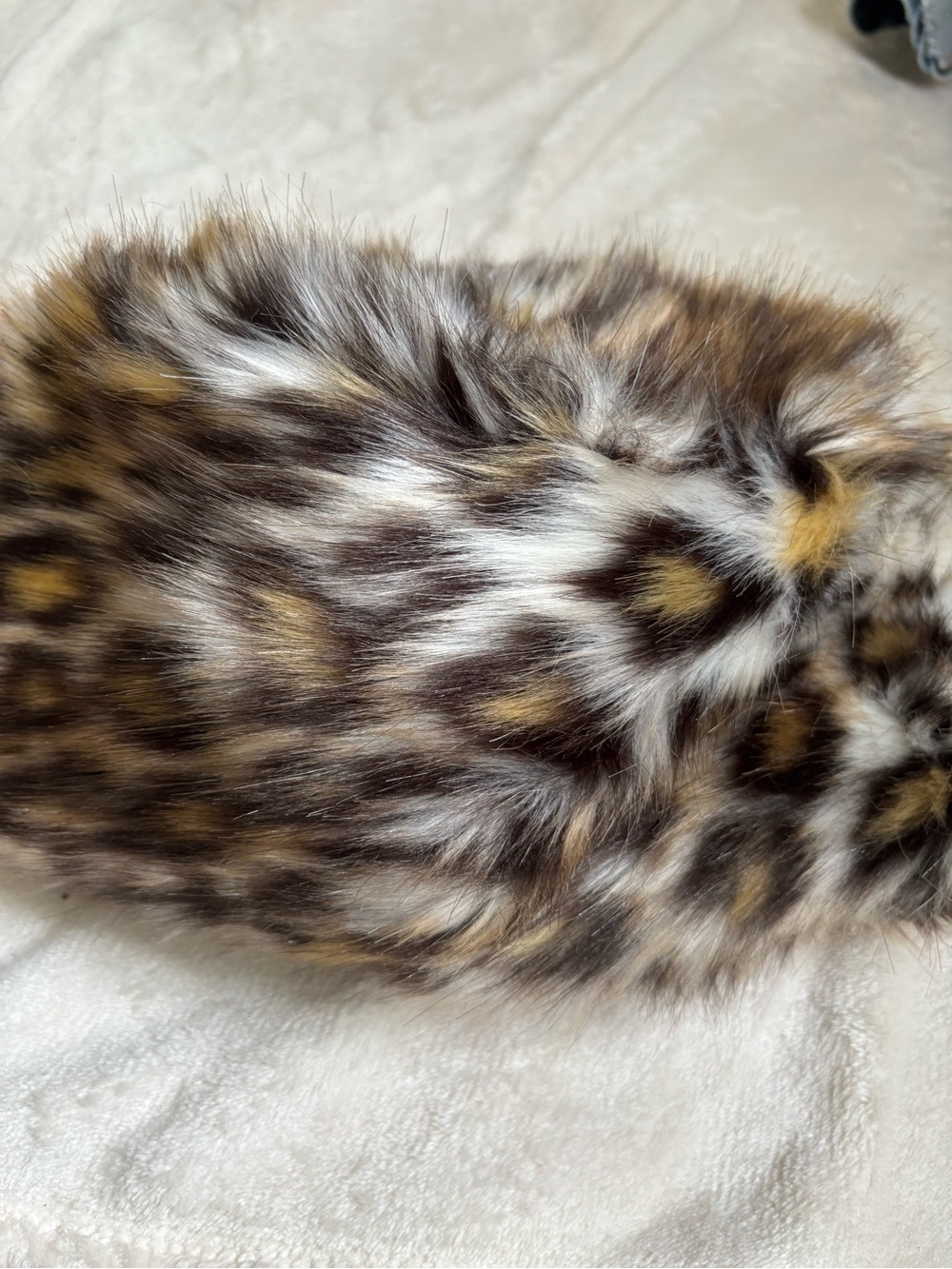Faux Fur Hat- Brown & White Leopard Print